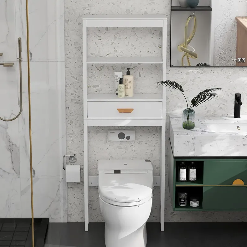 Over-The-Toilet Storage Cabinet With One Drawer And 2 Shelves Space Saver Bathroom Rack