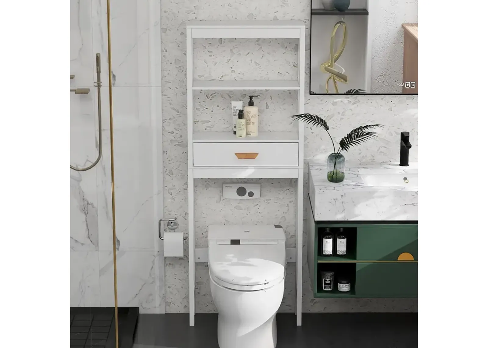 Over-The-Toilet Storage Cabinet With One Drawer And 2 Shelves Space Saver Bathroom Rack