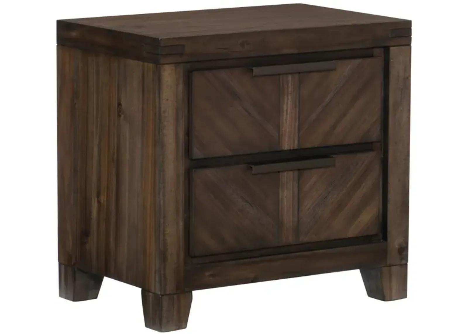 2 Drawer Wooden Nightstand with Antique Handles and Chamfered Feet, Brown - Benzara