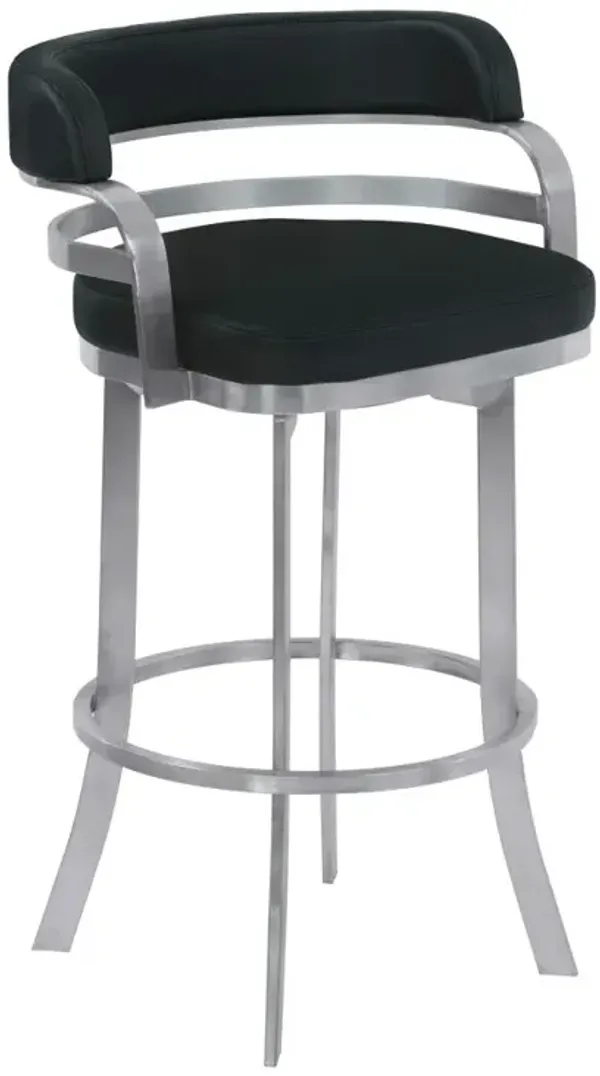 Hivvago 26 Inch Black and Silver Faux Leather and Iron Low Back Counter Height Swivel Bar Chair