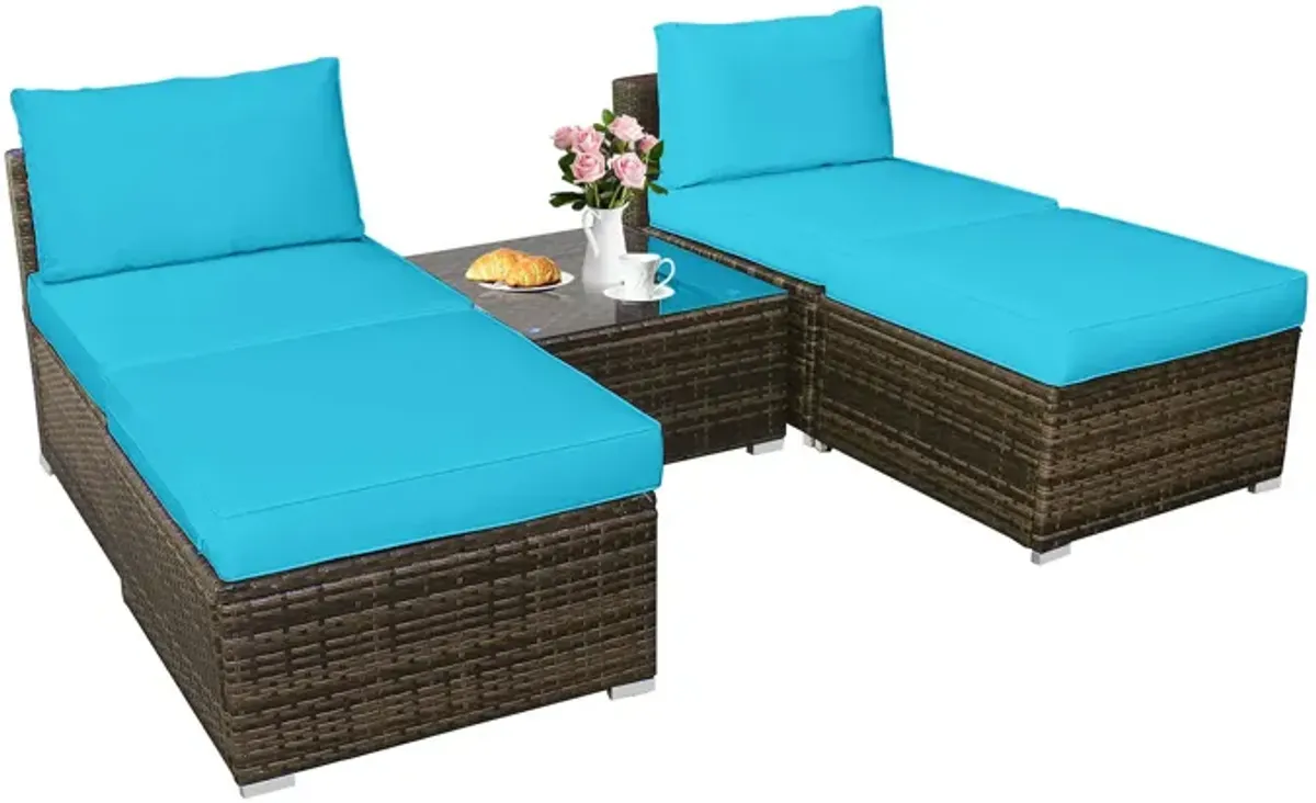 5 Pieces Patio Rattan Furniture Set with Cushioned Armless Sofa