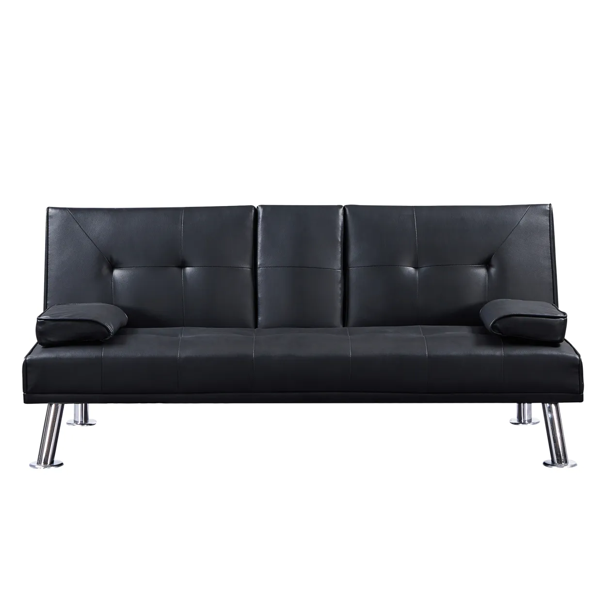 Modern Faux Leather Loveseat Sofa Bed With Cup Holders, Convertible Folding Sleeper Couch