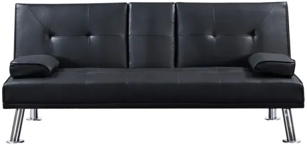 Modern Faux Leather Loveseat Sofa Bed With Cup Holders, Convertible Folding Sleeper Couch