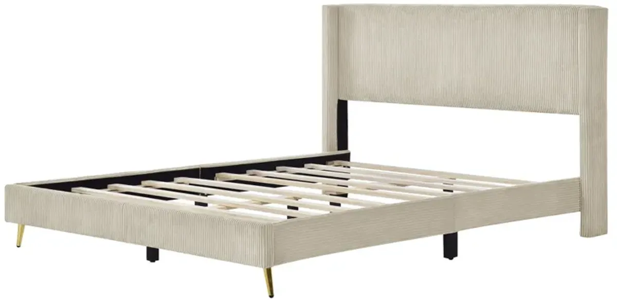 Queen Size Corduroy Platform Bed with Metal Legs