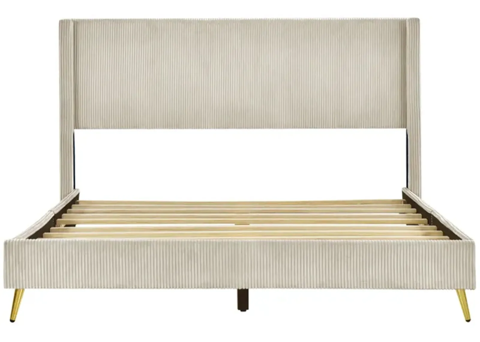 Queen Size Corduroy Platform Bed with Metal Legs