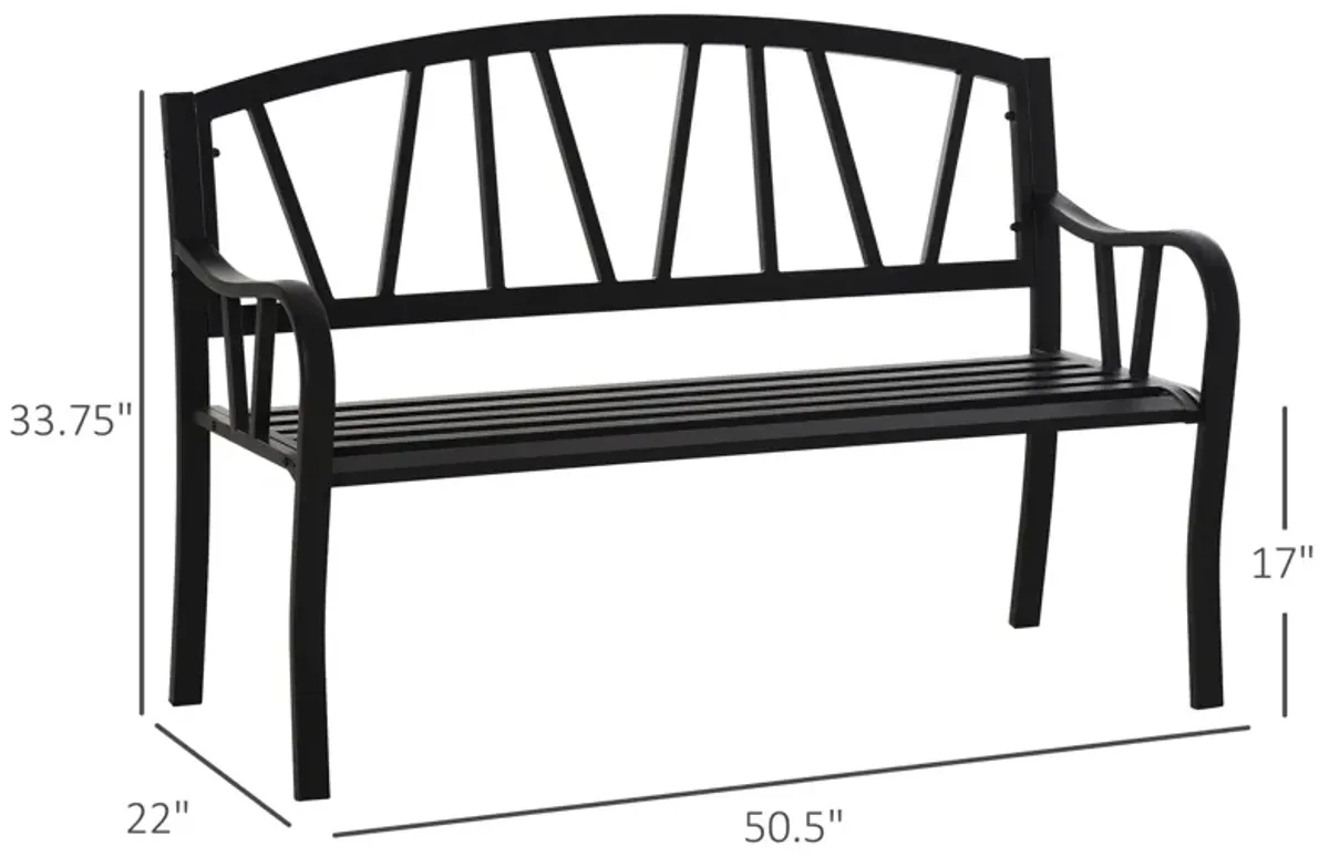 Metal Garden Seat: 2-Seater Decorative Outdoor Bench with Backrest