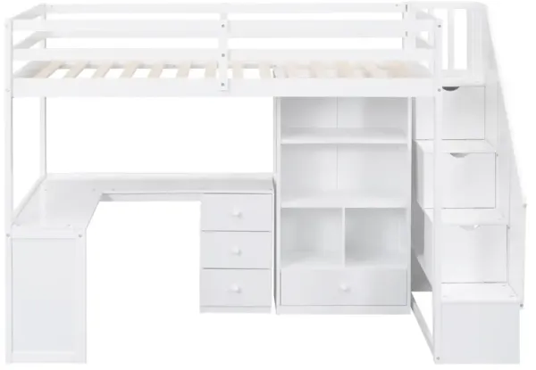 Merax Loft Bed with L-Shaped Desk and Drawers