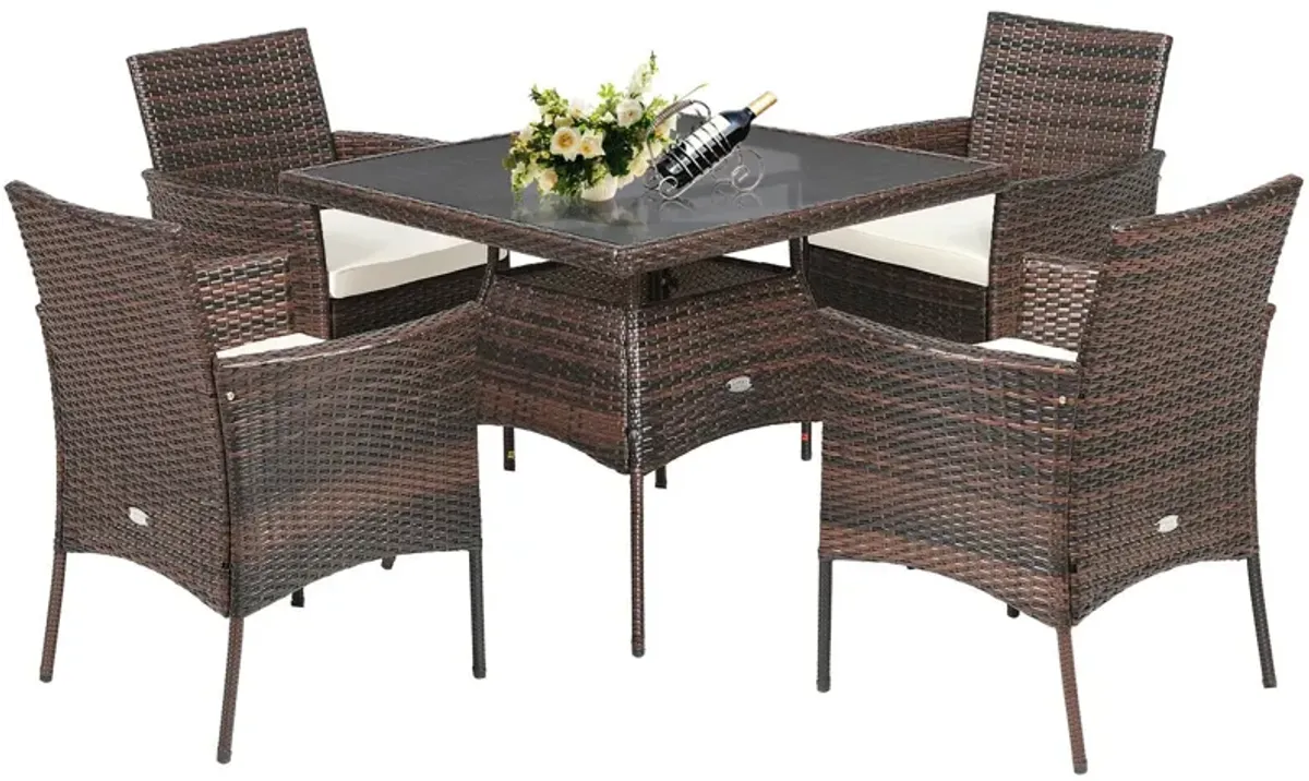 Outdoor 5 Pieces Dining Table Set with 1 Table and 4 Single Sofas