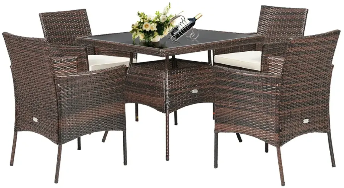 Outdoor 5 Pieces Dining Table Set with 1 Table and 4 Single Sofas