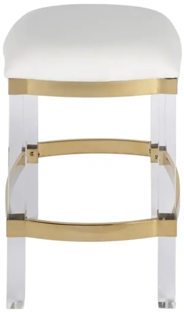 Hivvago 24 Inch White and Clear Stainless Steel and Steel Backless Counter Height Bar Chair