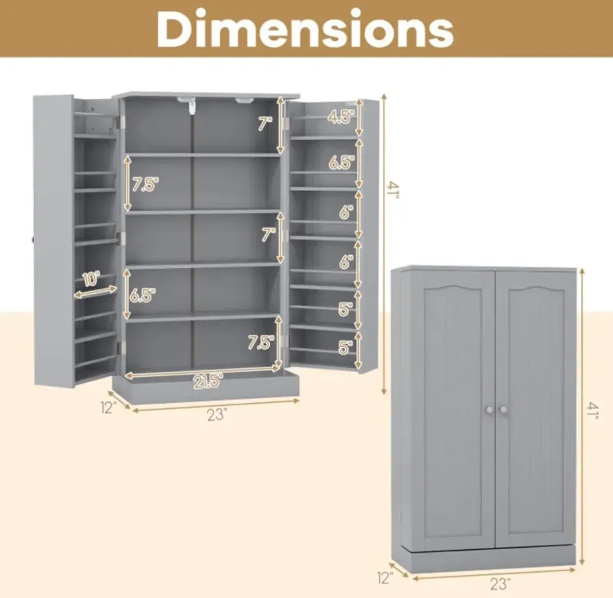 Hivvago 17-Tier Kitchen Pantry Cabinet with 2 Doors and 6 Adjustable Shelves