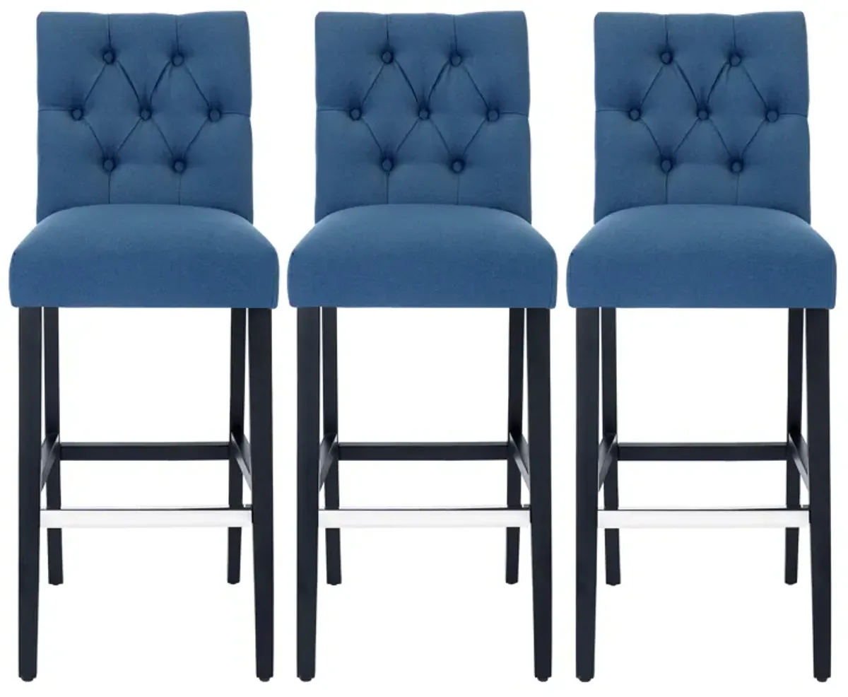 WestinTrends 29" Linen Fabric Tufted Upholstered Bar Stool (Set of 3), Black