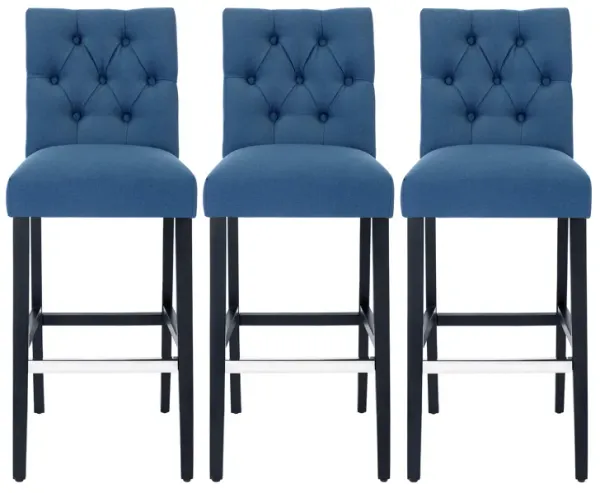 WestinTrends 29" Linen Fabric Tufted Upholstered Bar Stool (Set of 3), Black