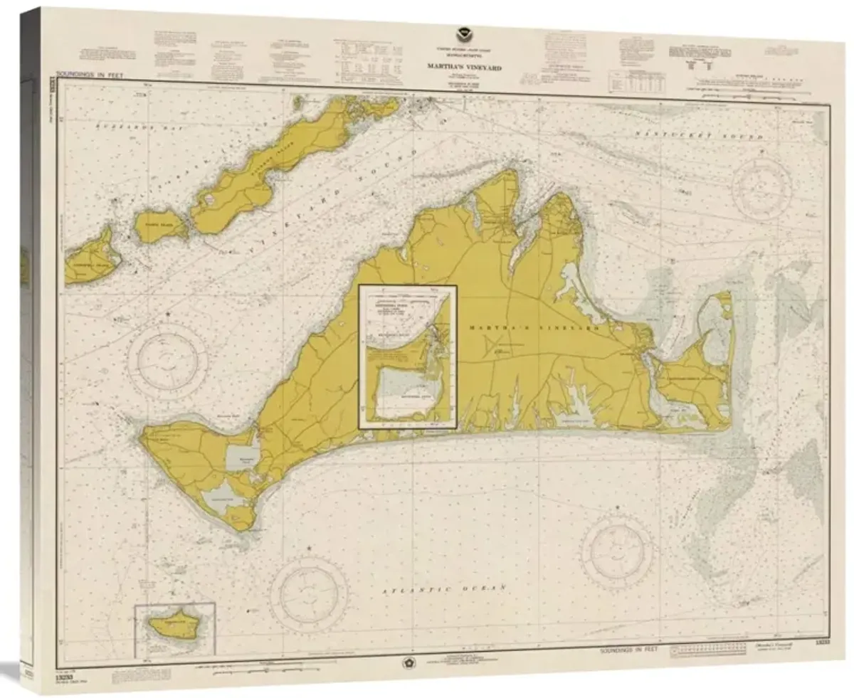 Nautical Chart - Marthas Vineyard ca. 1975 - Sepia Tinted-Canvas Art-36x29.52