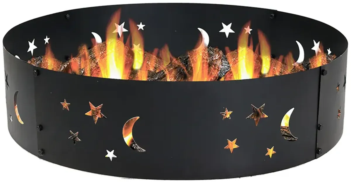 Sunnydaze 36 in Steel Die-Cut Stars and Moons Wood Burning Fire Pit Ring