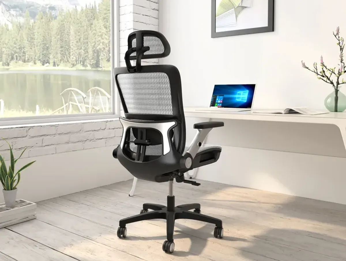 High Back Mesh Office Chair With Footrest, Adjustable Headrest, Lumbar Support And 4D Armrests