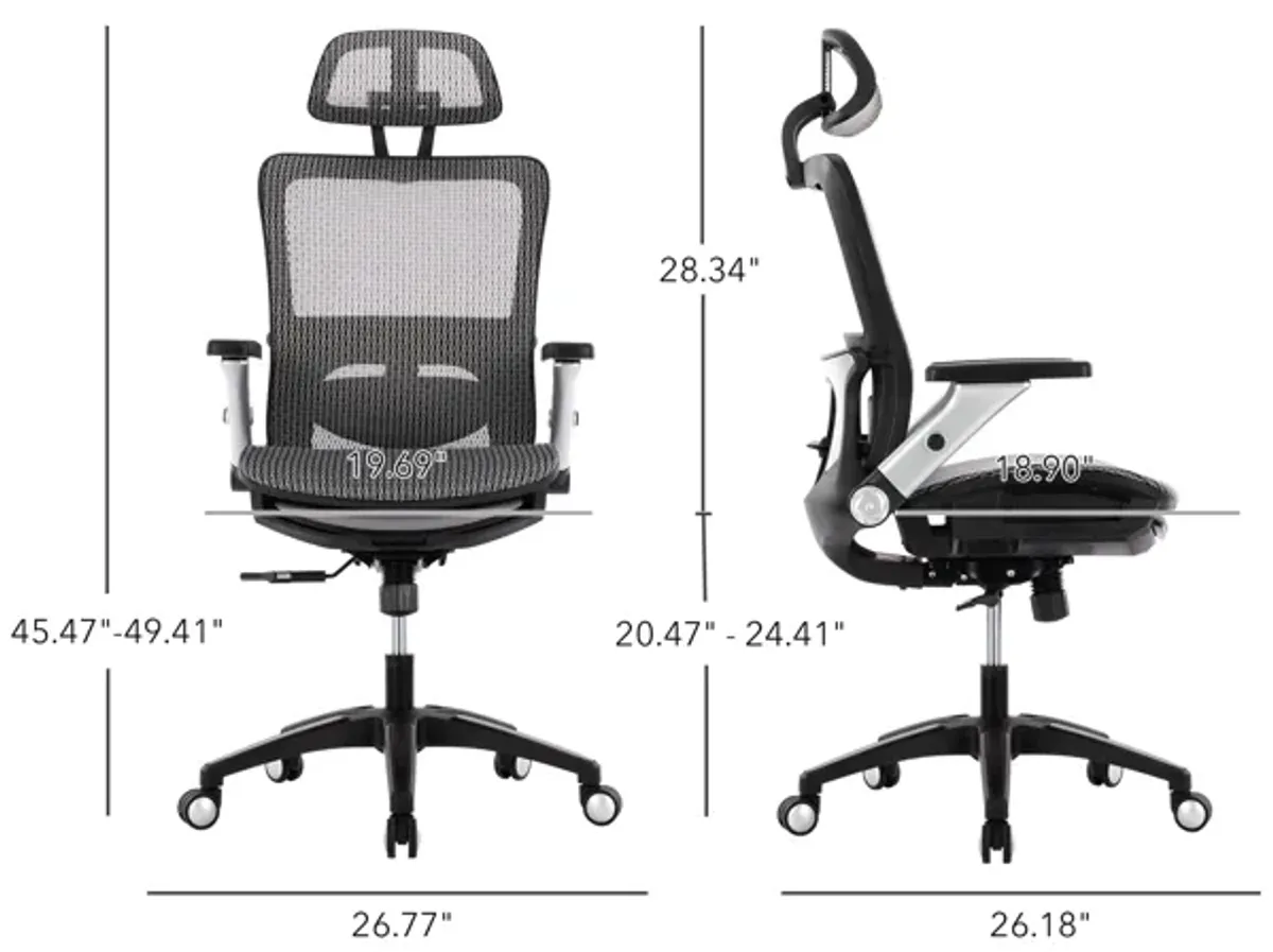 High Back Mesh Office Chair With Footrest, Adjustable Headrest, Lumbar Support And 4D Armrests