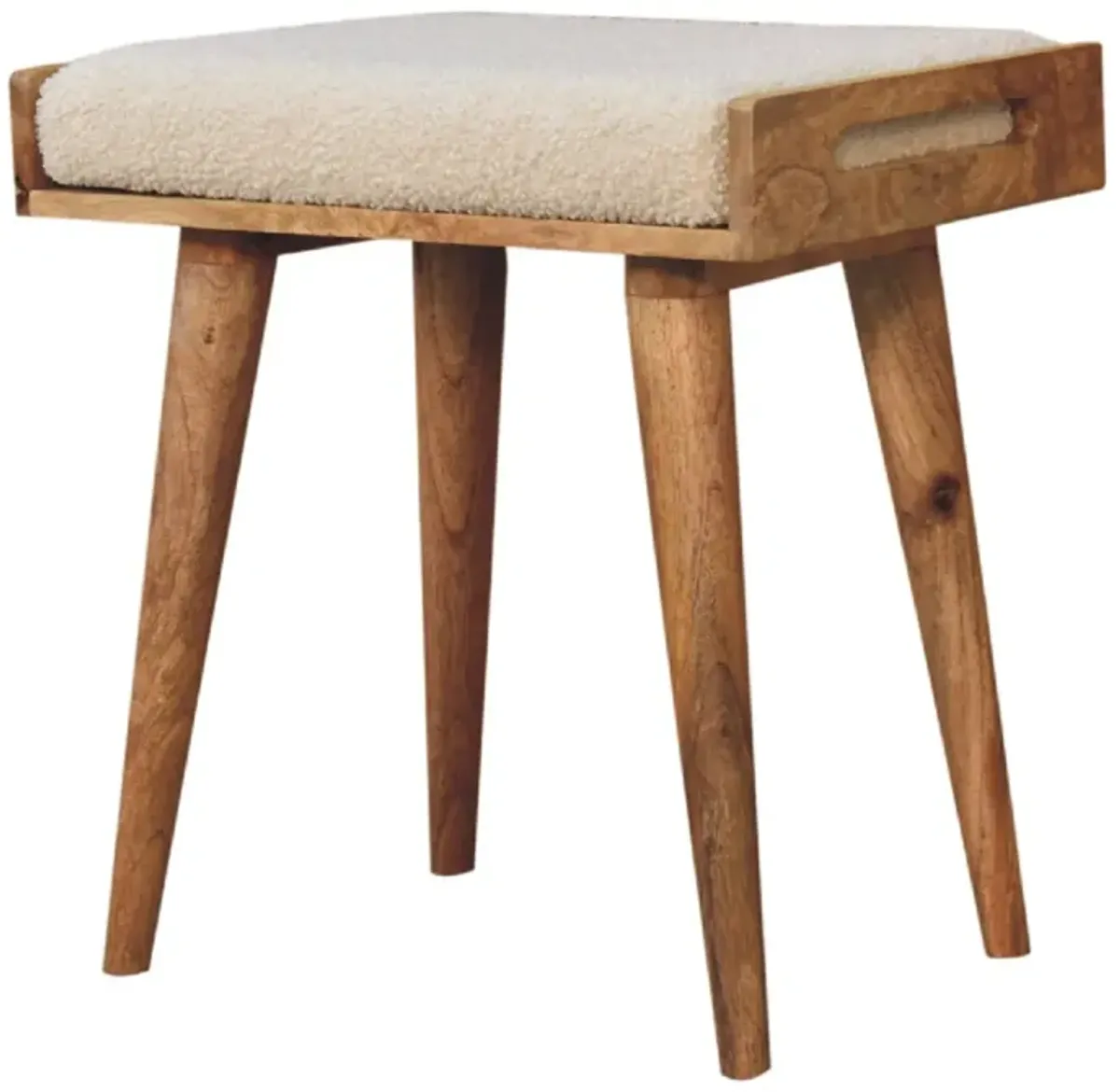 Boucle Cream  Solid Wood Tray Style Footstool