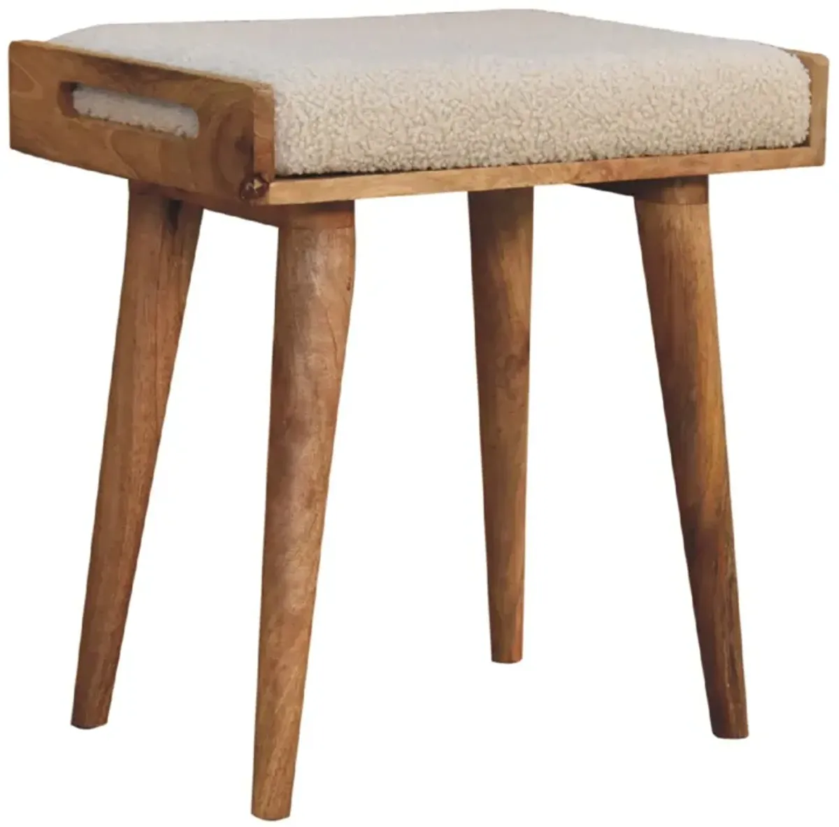 Boucle Cream  Solid Wood Tray Style Footstool