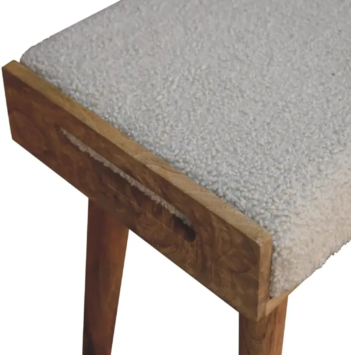 Boucle Cream  Solid Wood Tray Style Footstool