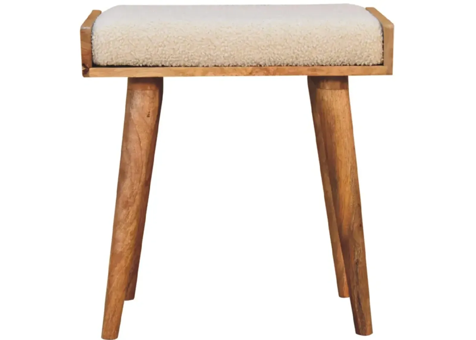 Boucle Cream  Solid Wood Tray Style Footstool