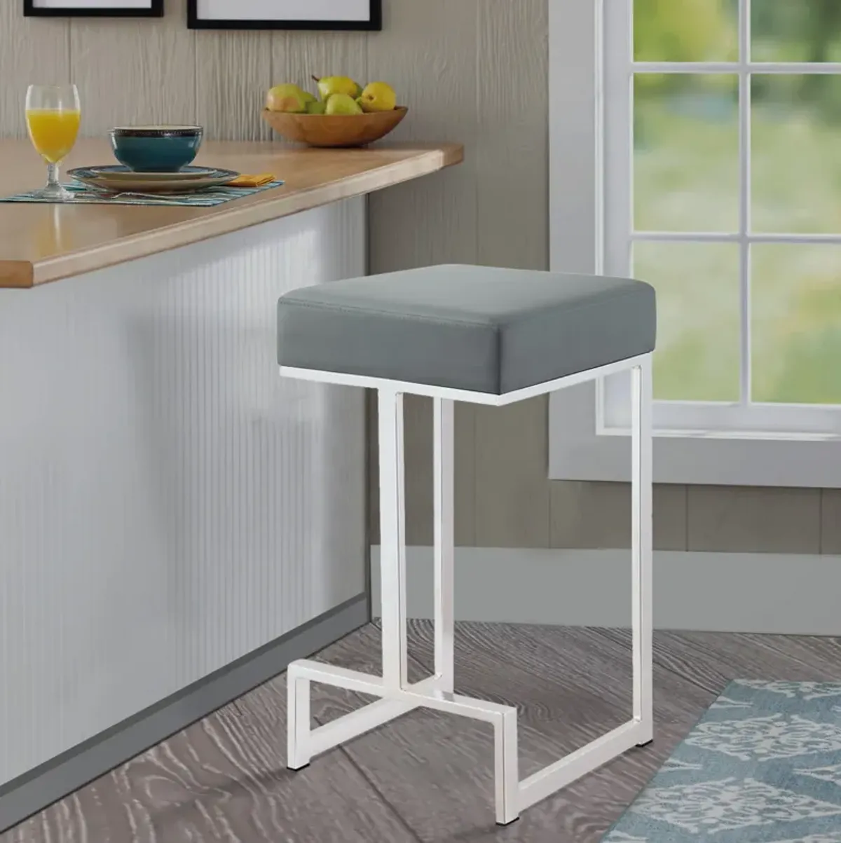 Metal Counter Height Stool, Grey-Benzara