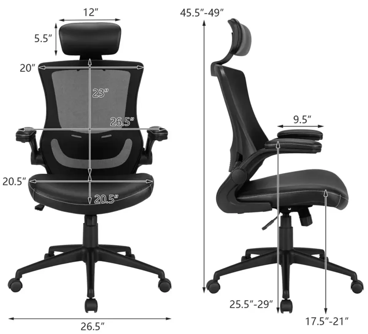 High-Back Executive Chair with Adjustable Lumbar Support and Headrest-Black