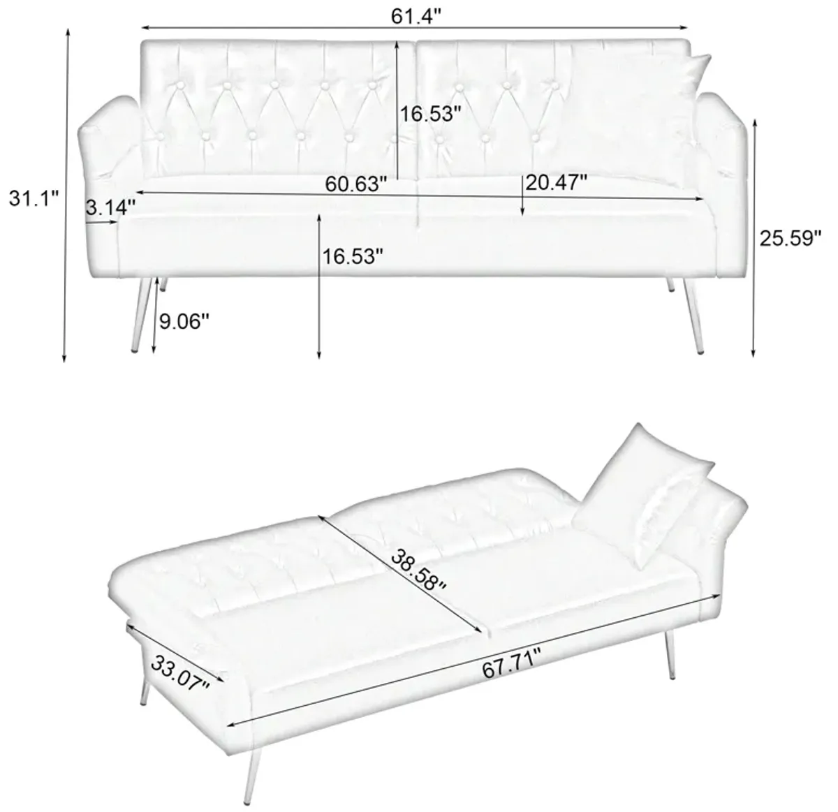 Merax Faux Leather Sleeper Sofa with Adjustment Armrests