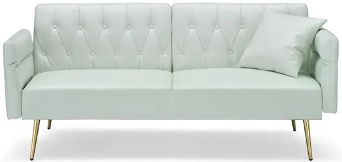 Merax Faux Leather Sleeper Sofa with Adjustment Armrests