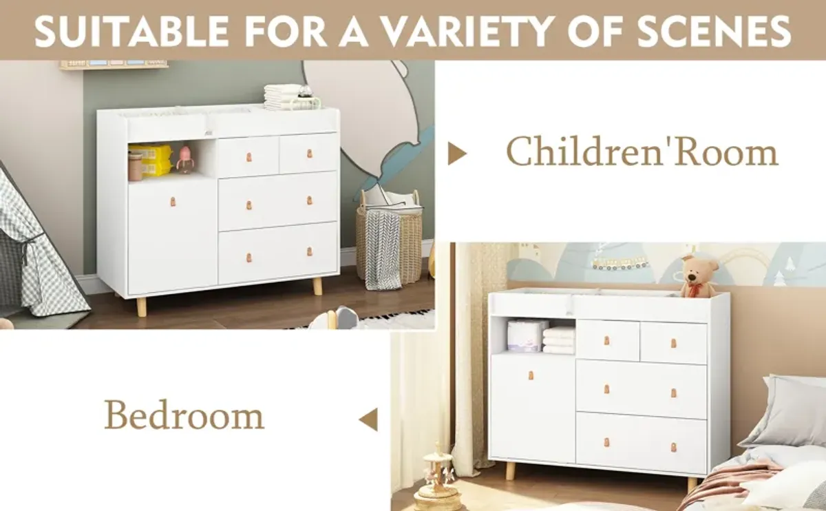 White 4-Drawer Kid Dresser Baby Changing Table Nursery Dresser 37 in. H x 45 in. W