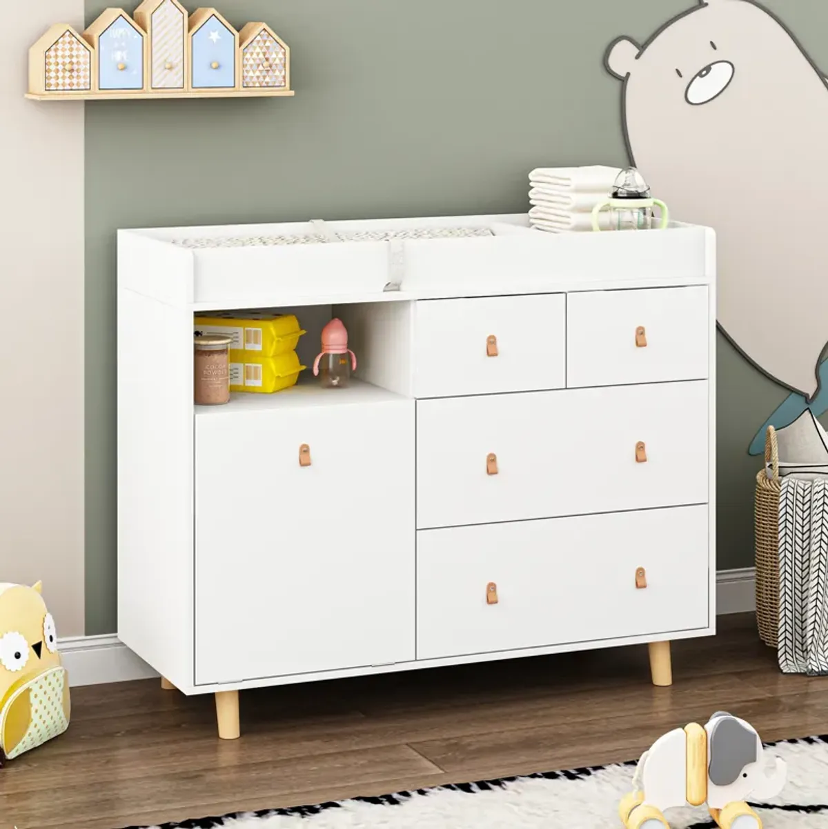 White 4-Drawer Kid Dresser Baby Changing Table Nursery Dresser 37 in. H x 45 in. W