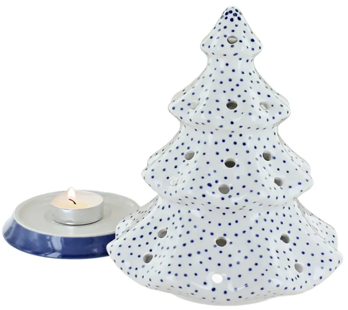 Blue Rose Polish Pottery Festive Fir Tree Luminary