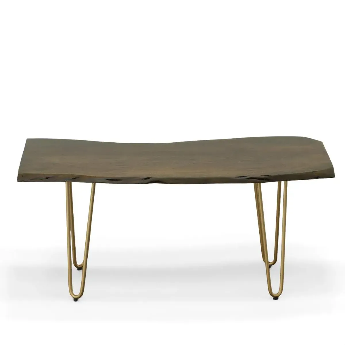 Carolina Living Seti Live Edge Coffee Table/Bench - Elm Top - Gold Base