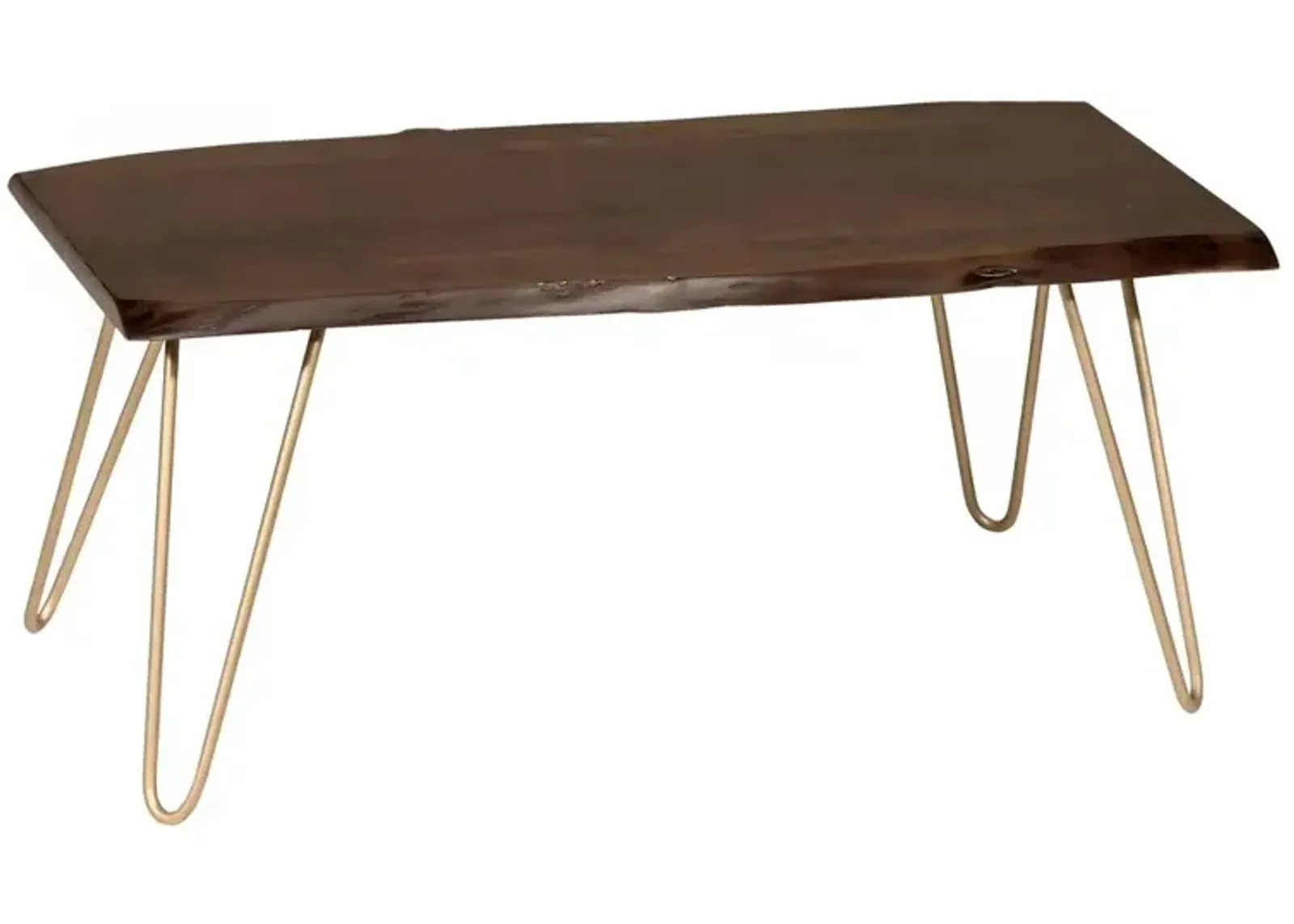 Carolina Living Seti Live Edge Coffee Table/Bench - Elm Top - Gold Base