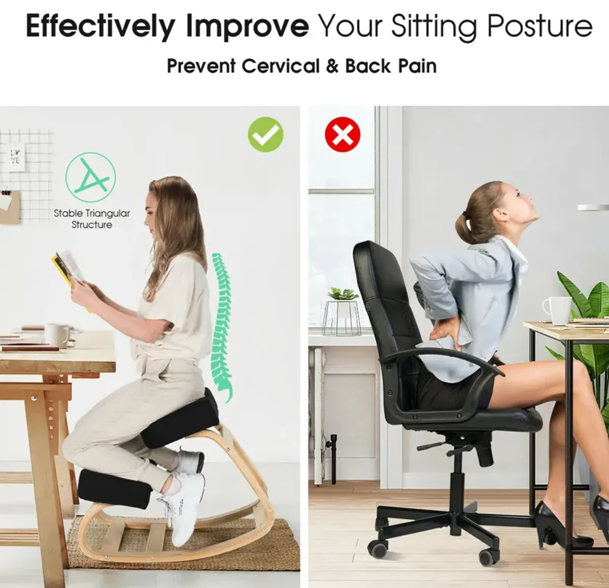 Costway Ergonomic Kneeling Chair Rocking Stool Upright Posture Office Furniture Black