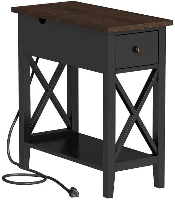 ChooChoo End Table with Charging Station, Accent Small Side Table Nightstand for Living Room, Bedroom, and Small Spaces, Rustic