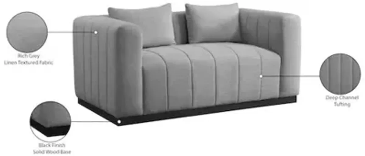 Meridian Furniture Lucia Grey Linen Textured Fabric Loveseat
