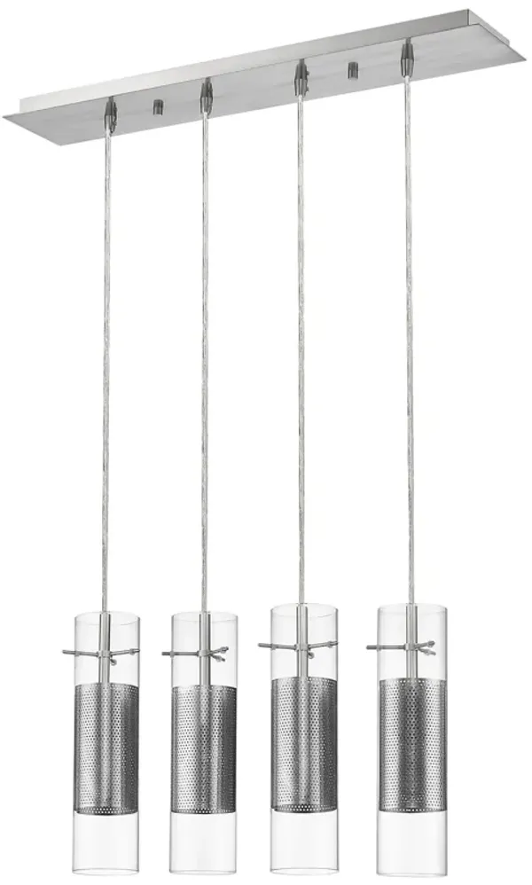 Hivvago Scope 4-Light Brushed Nickel Pendant Double Glass and Mesh Shades