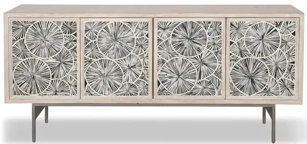 World Interiors Palm Desert Modern Vintage White Sideboard with Bone Inlay