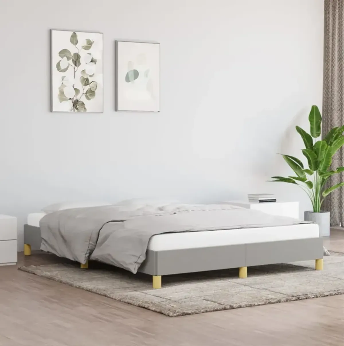 vidaXL Modern-Style Fabric Bed Frame, Queen Size, Light Gray, Suitable for 59.8"x79.9" Mattress, with California Proposition 65 Warning