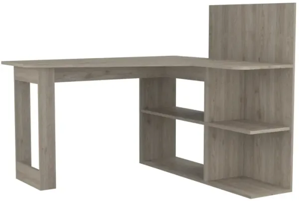 DEPOT E-SHOP Kairi Writing Computer Desk, Five Open Shelves, Light Gray