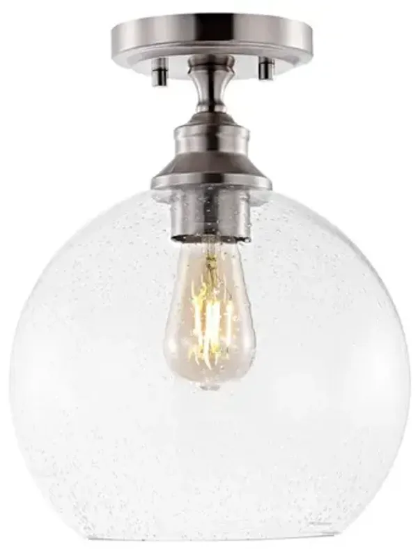 Marla 1-Light Bohemian Farmhouse Iron/Seeded Glass LED Semi Flush Mount
