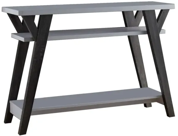 Wooden Console Table With 2 Lower Shelves, White And Distressed Gray-Benzara