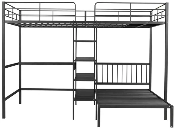 Merax Full Over Twin Metal Bunk Bed with Built-in Desk