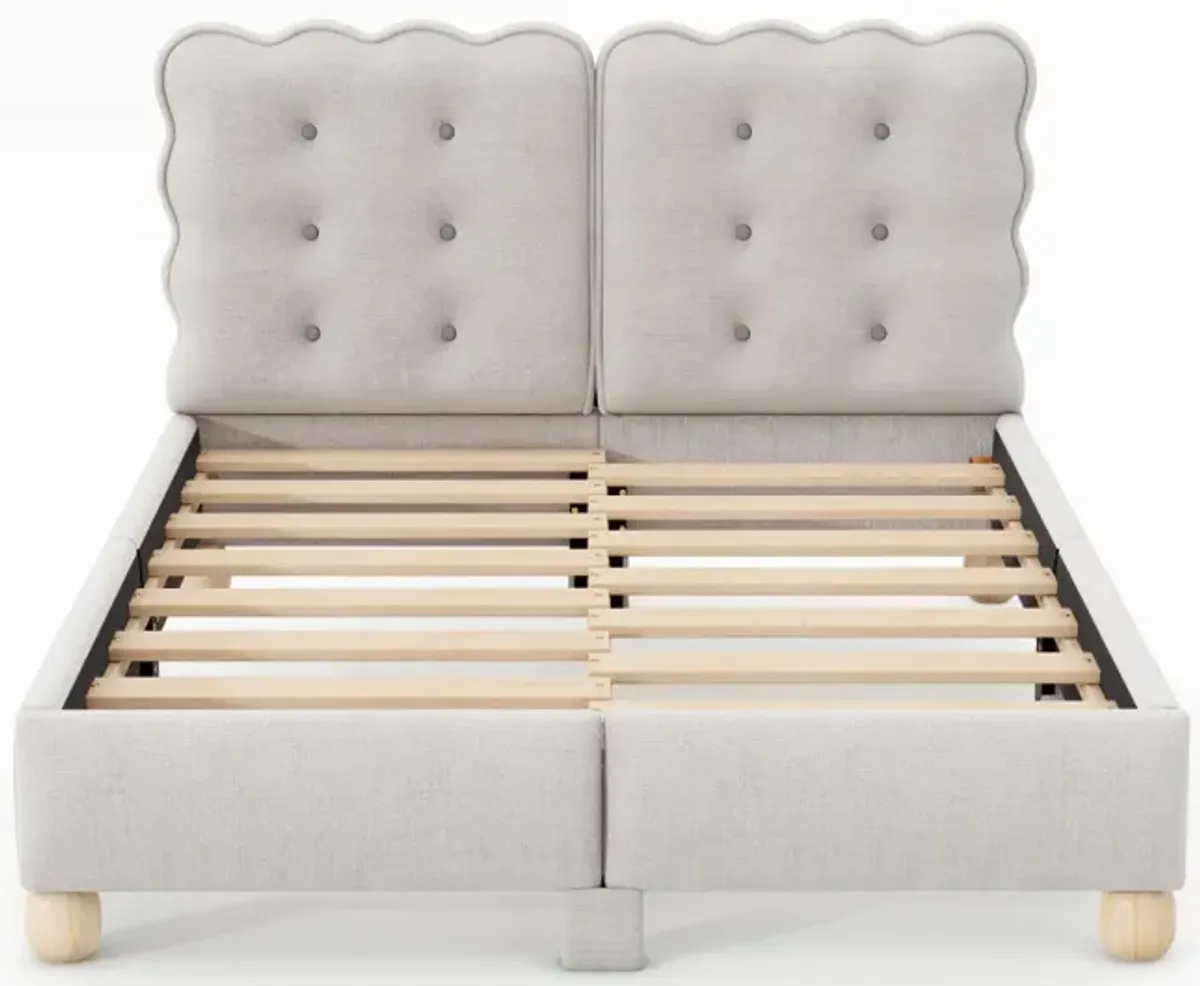 Full Size Upholstered Platform Bed with Support Legs, Beige