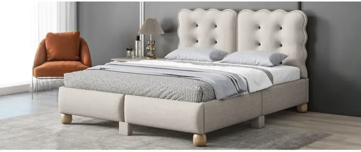 Full Size Upholstered Platform Bed with Support Legs, Beige