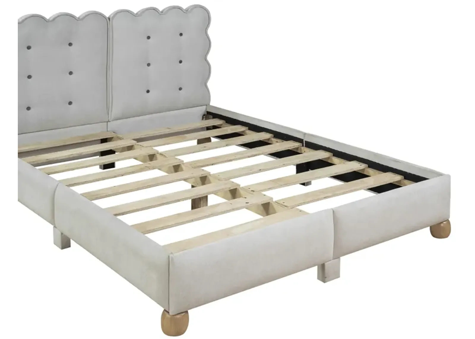 Full Size Upholstered Platform Bed with Support Legs, Beige