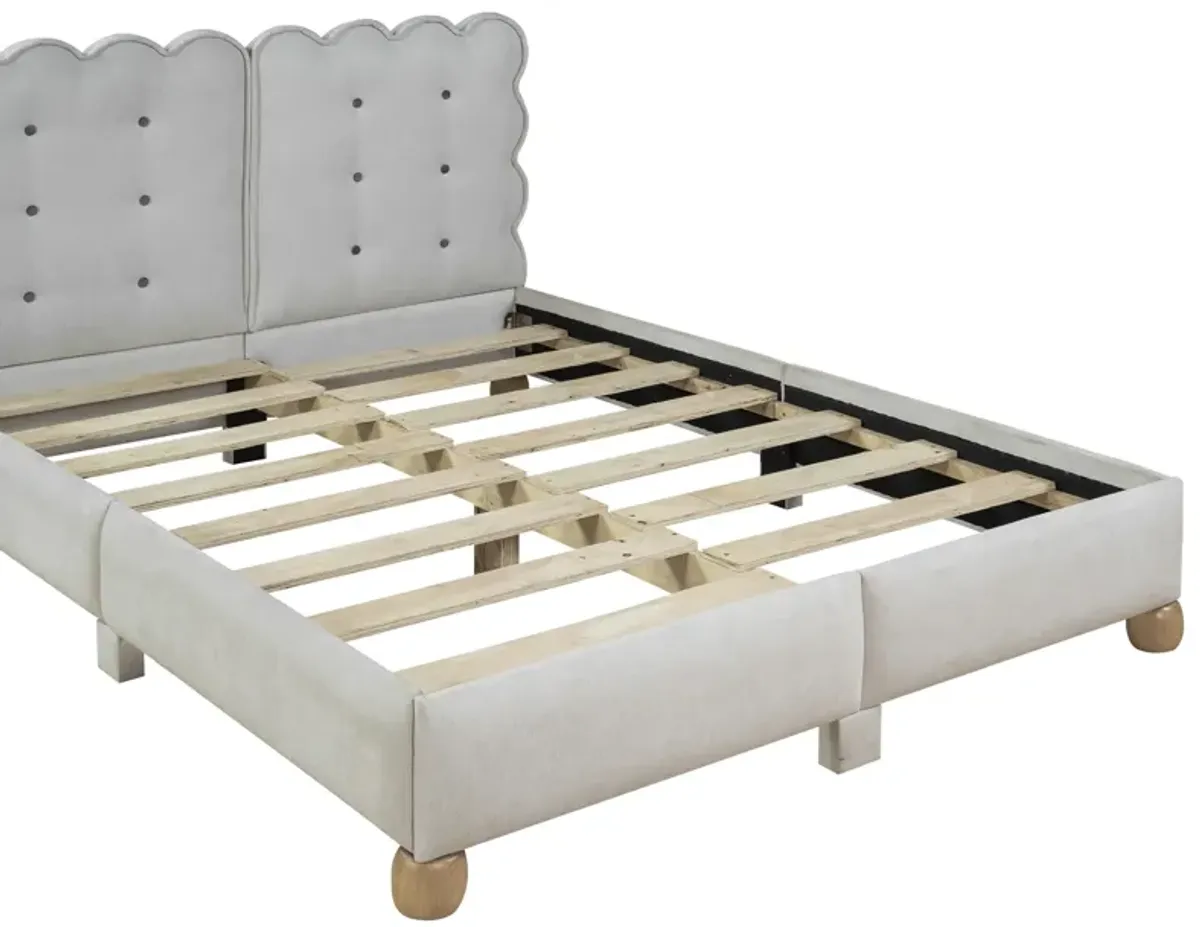 Full Size Upholstered Platform Bed with Support Legs, Beige