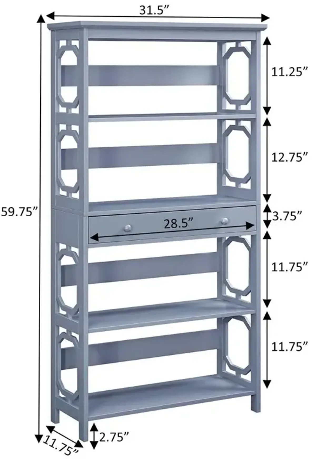 Convenience Concepts Omega 5 Tier Bookcase with Drawer