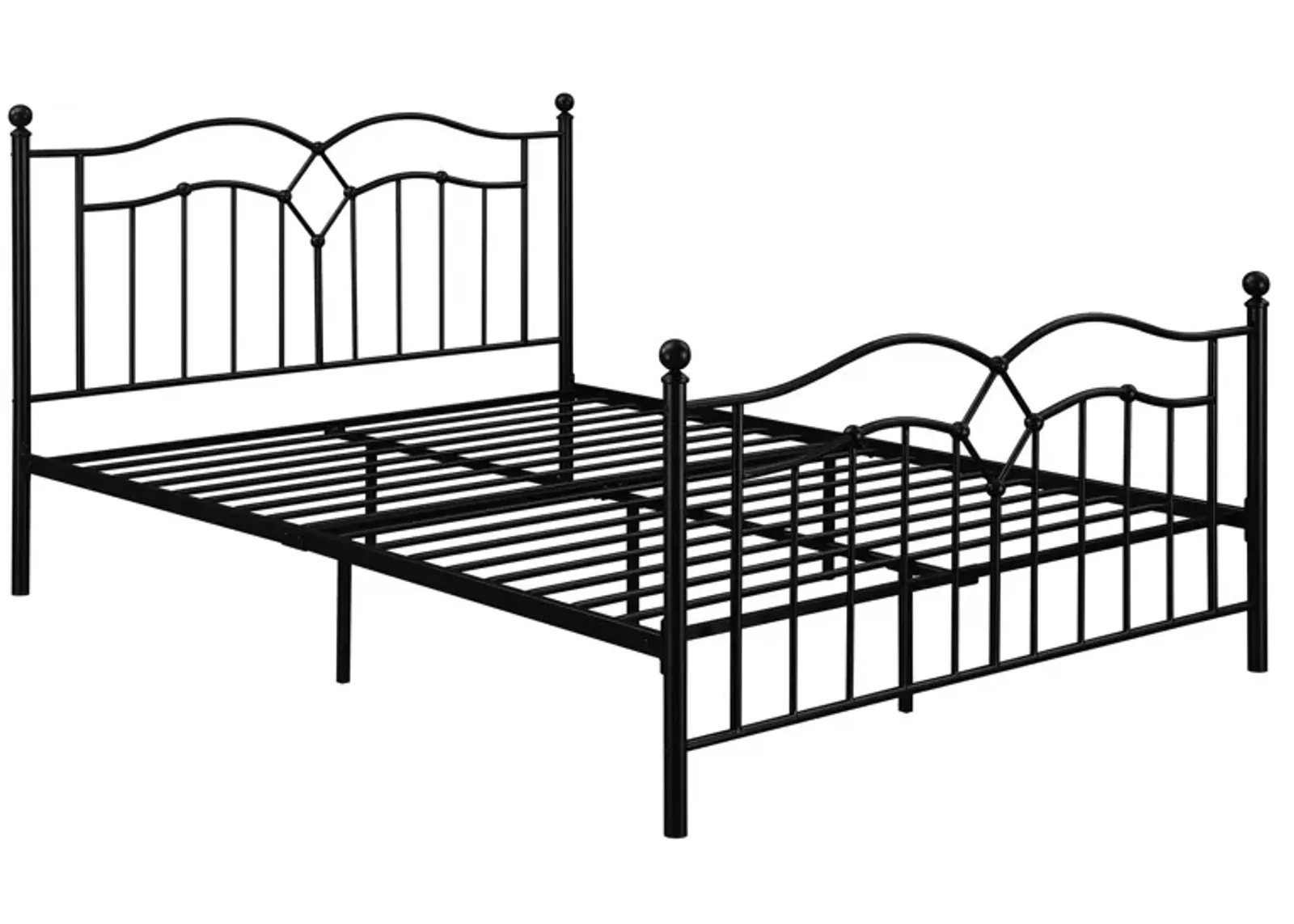 Modern Queen Size Bed, Curved Accent, Black Heavy Gauge Steel Metal Frame - Benzara